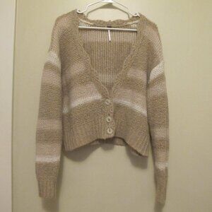 Free People Women's Latte Cream Tan Striped Cardigan - Long Sleeve Top